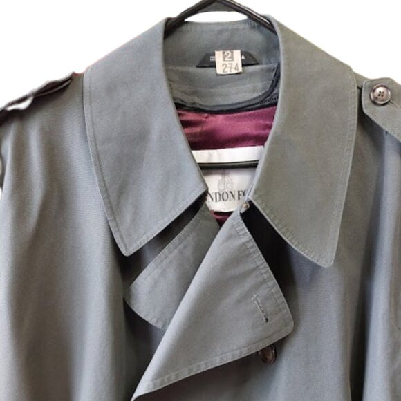 LONDON FOG VINTAGE WOOL Lined Gray Belted Trench Coat Men Size 42 R - Picture 2 of 14